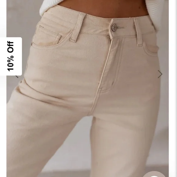 Easy Clothes Women's Cream Straight Leg Jeans - Picture 2 of 9